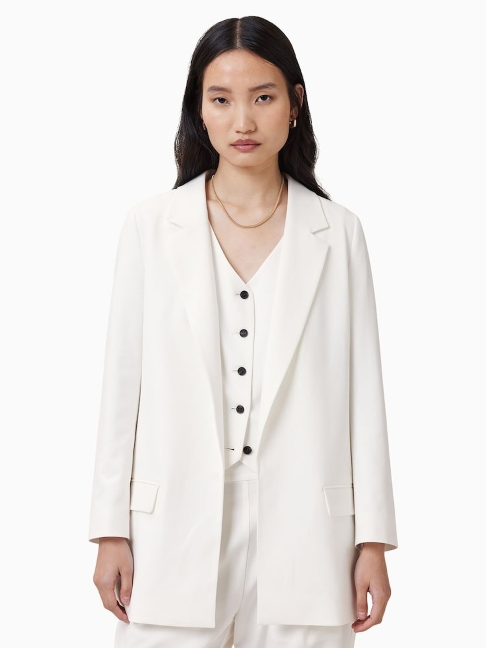 All Saints Aleida Tri Blazer Womens Size 4 White Longline Open Clean Girl